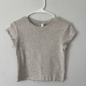 Gray Ruffled Hem T-Shirt